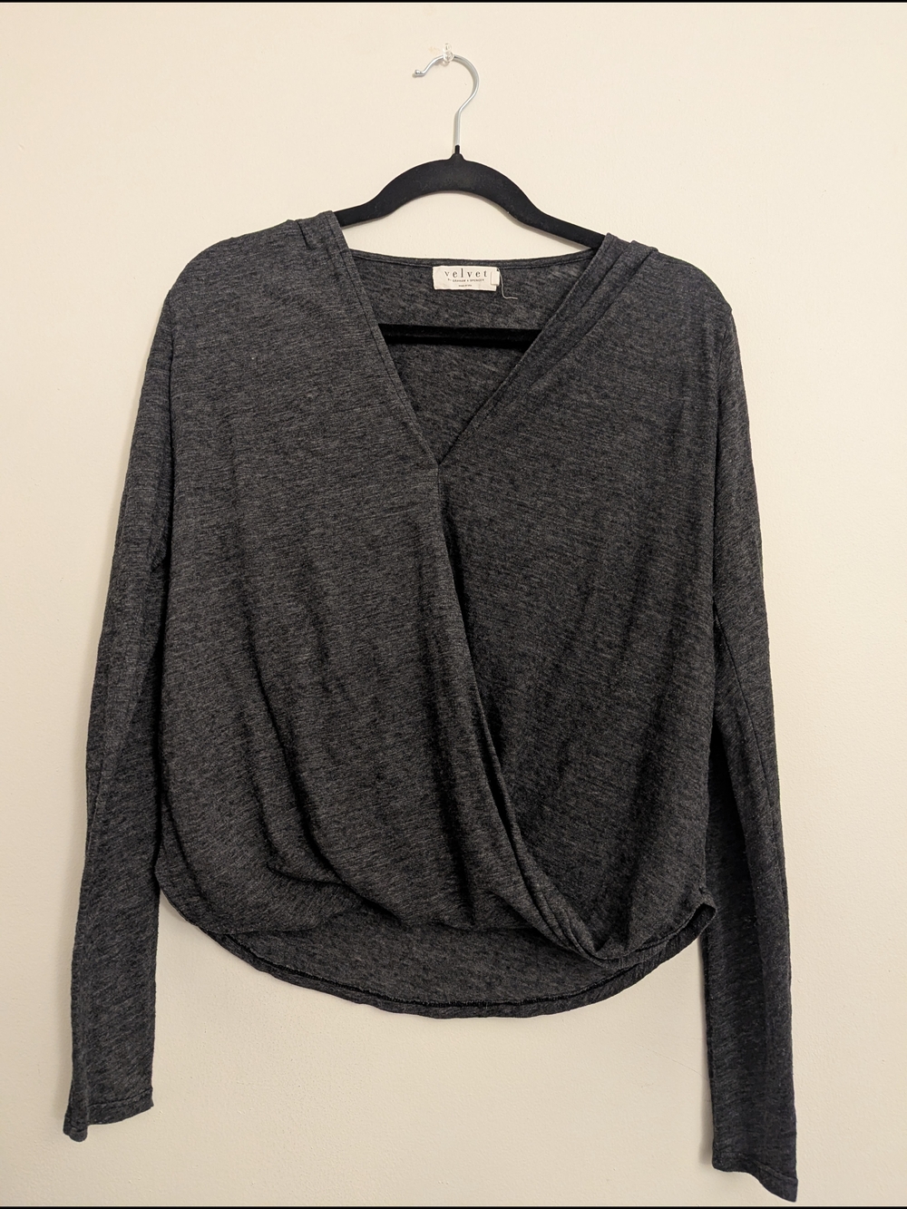 Velvet by Graham & Spencer Charcoal Grey Wrap-Front Long Sleeve Top